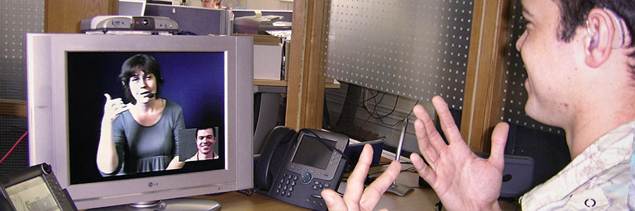 Two people in an online video chat.
